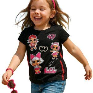 LOL Surprise! Girls Glitter Graphic Tee Black Pink XS 4/5 Short Sleeve